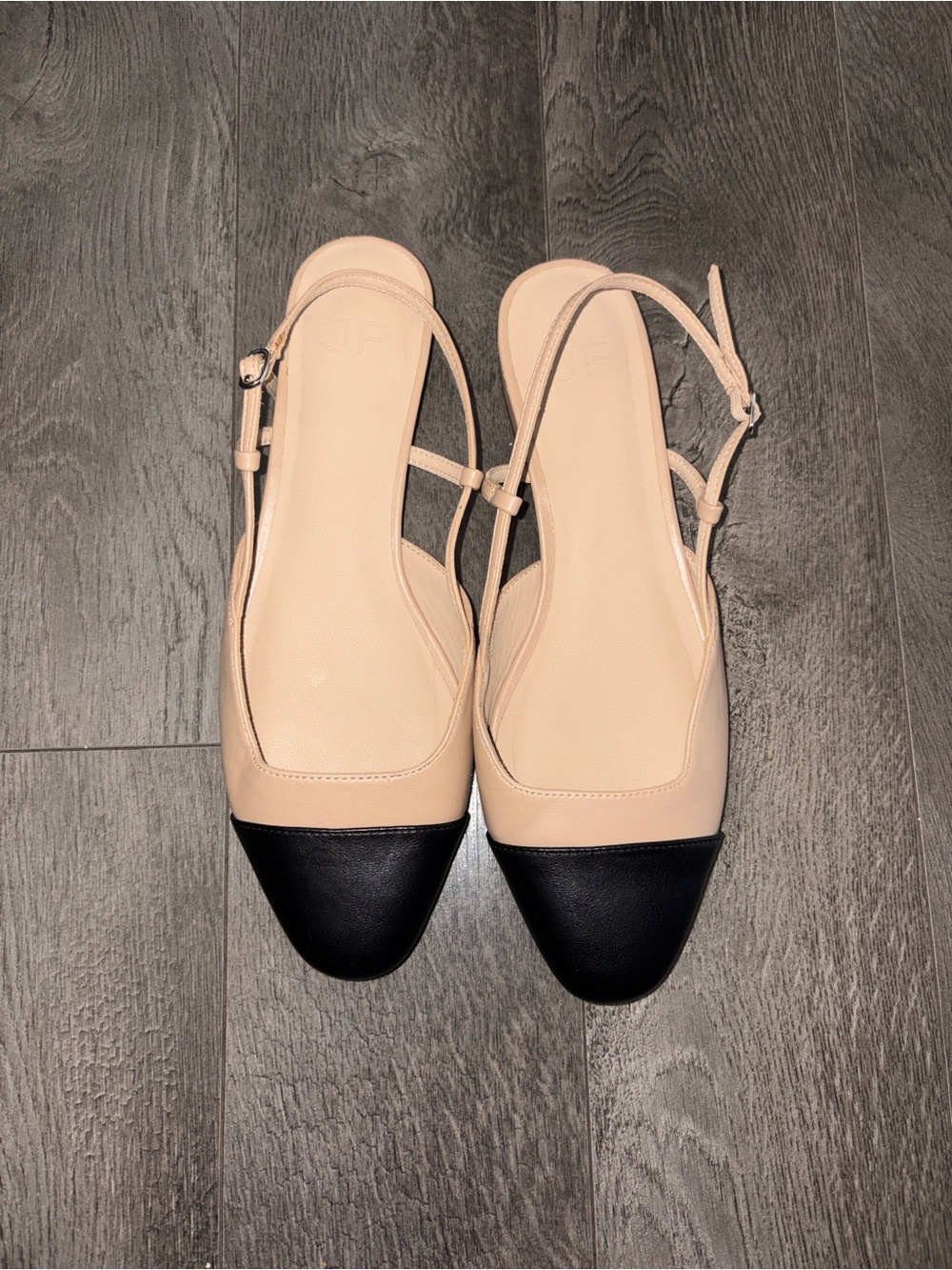 JustFab Two-Tone Slingback Flats in Beige and Black - Picture 3 of 4